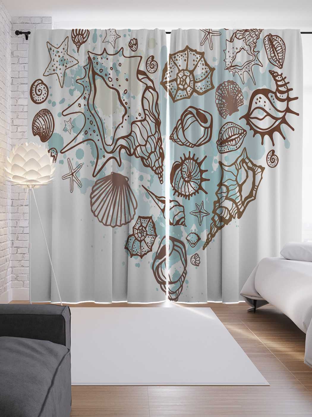фото Шторы joyarty с фотопечатью "сердце ракушек" из сатена, 290х265 см