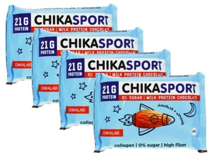 Протеиновый молочный шоколад Bombbar CHIKA SPORT с миндалем без сахара, 4шт по 100г
Протеиновый молочный шоколад Bombbar CHIKA SPORT с миндалем без сахара, 4шт по 100г