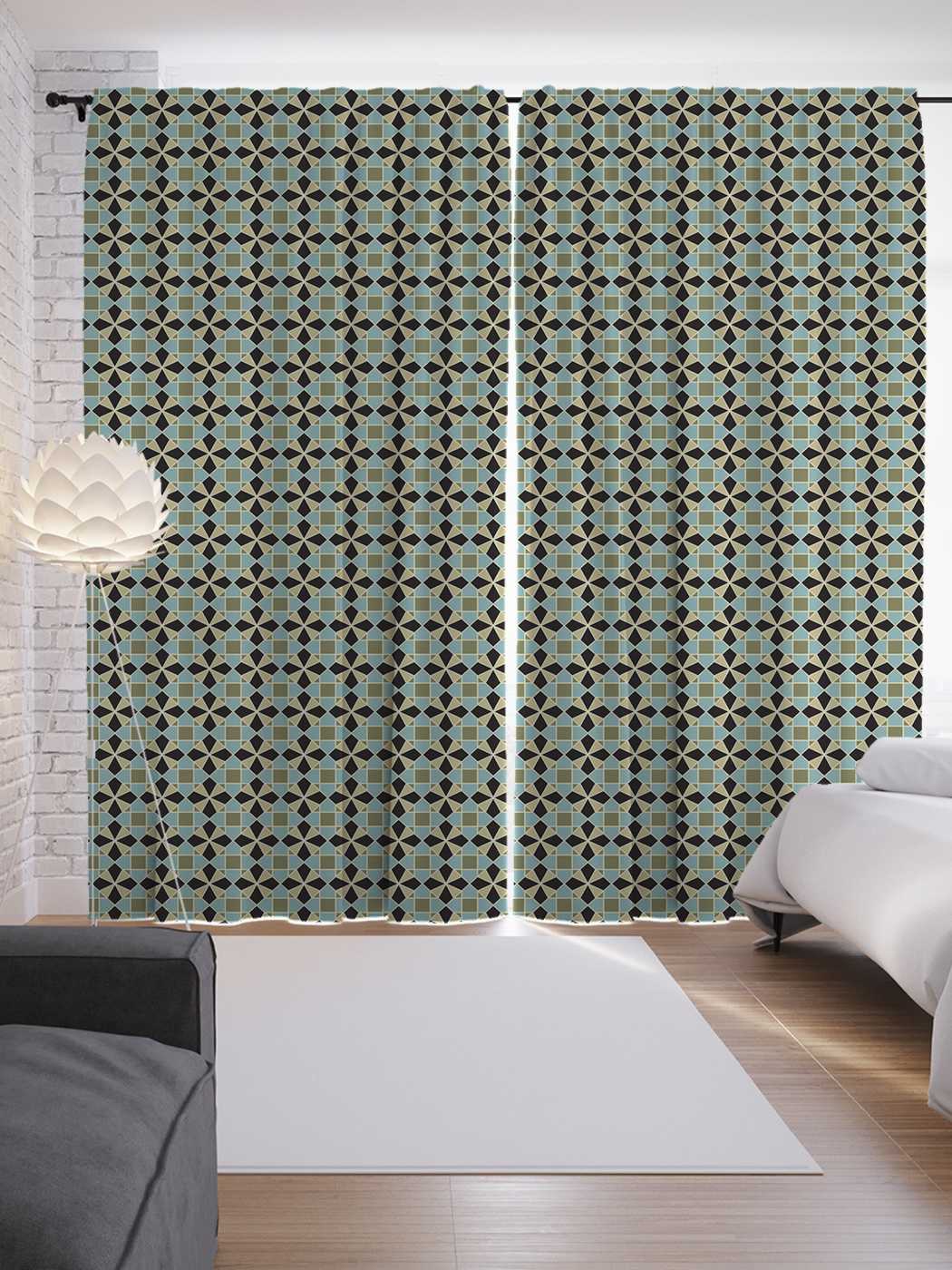 фото Шторы joyarty с фотопечатью "ромбы на квадратах" из сатена, 290х265 см