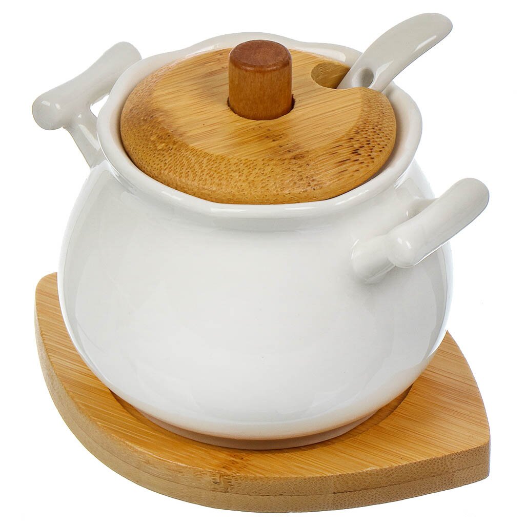 фото Сахарница керамика, 10.5х9х8.5 см, с ложкой, на подставке, y4-6586 nobrand