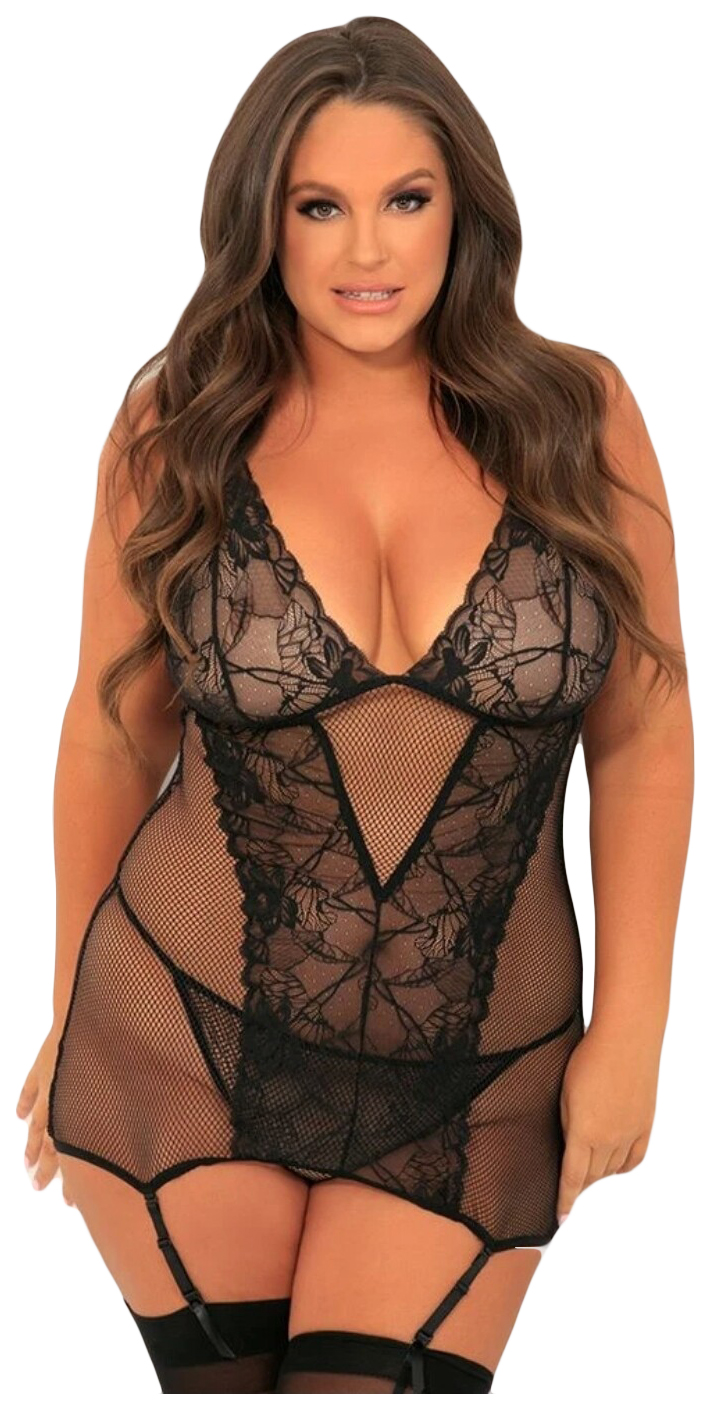 Эффектная полупрозрачная сорочка со съемными подвязками 196252, Черный, 51008X