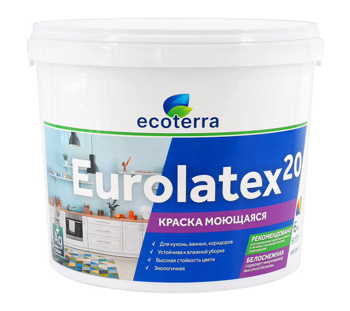 Краска ВД-АК 2180 моющаяся ECOTERRA Eurolatex 20 мат. белоснежная 6 кг /1, Белый, Краска ВД-АК 2180 моющаяся ECOTERRA Eurolatex 20 мат. белоснежная 6 кг /1
Краска ВД-АК 2180 моющаяся ECOTERRA Eurolatex 20 мат. белоснежная 6 кг /1, Белый, Краска ВД-АК 2180 моющаяся ECOTERRA Eurolatex 20 мат. белоснежная 6 кг /1
