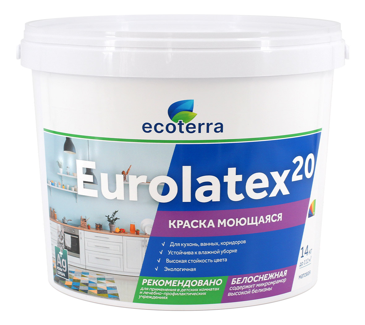 Краска ВД-АК 2180 моющаяся ECOTERRA Eurolatex 20 мат. белоснежная 14 кг /1, Белый, Краска ВД-АК 2180 моющаяся ECOTERRA Eurolatex 20 мат. белоснежная 14 кг /1
Краска ВД-АК 2180 моющаяся ECOTERRA Eurolatex 20 мат. белоснежная 14 кг /1, Белый, Краска ВД-АК 2180 моющаяся ECOTERRA Eurolatex 20 мат. белоснежная 14 кг /1