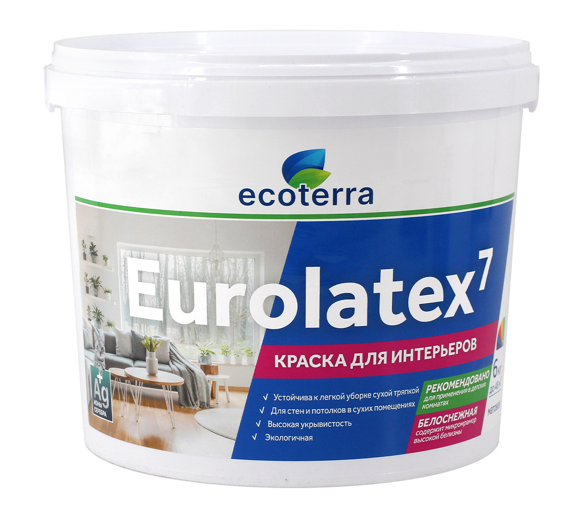 Краска ВД-АК 2180 интерьерная ECOTERRA Eurolatex 7 мат. белоснежная 6 кг /1, Белый, Краска ВД-АК 2180 интерьерная ECOTERRA Eurolatex 7 мат. белоснежная 6 кг /1
Краска ВД-АК 2180 интерьерная ECOTERRA Eurolatex 7 мат. белоснежная 6 кг /1, Белый, Краска ВД-АК 2180 интерьерная ECOTERRA Eurolatex 7 мат. белоснежная 6 кг /1