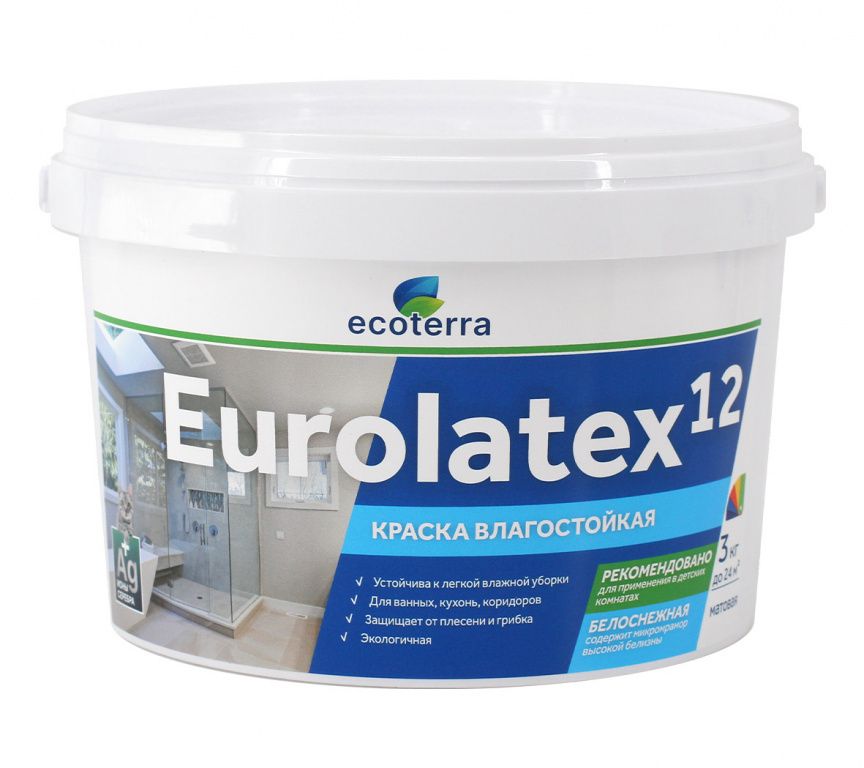 Краска ВД-АК 2180 влагостойкая ECOTERRA Eurolatex 12 мат. белоснежная 3 кг /4, Белый, Краска ВД-АК 2180 влагостойкая ECOTERRA Eurolatex 12 мат. белоснежная 3 кг /4
Краска ВД-АК 2180 влагостойкая ECOTERRA Eurolatex 12 мат. белоснежная 3 кг /4, Белый, Краска ВД-АК 2180 влагостойкая ECOTERRA Eurolatex 12 мат. белоснежная 3 кг /4