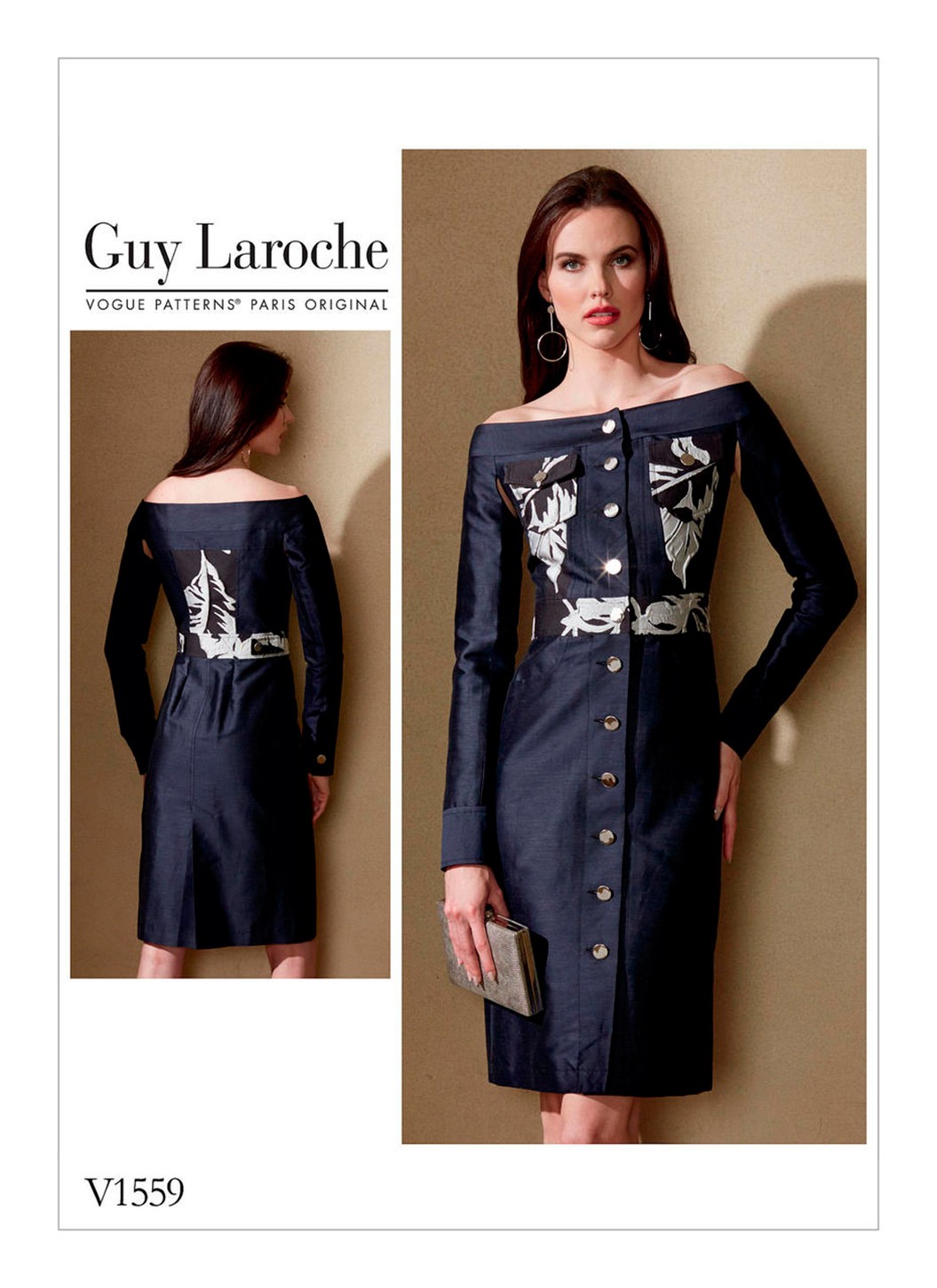 Выкройка Vogue №1559 — Платье с открытыми плечами и застежкой спереди от Guy Laroche
Выкройка Vogue №1559 — Платье с открытыми плечами и застежкой спереди от Guy Laroche