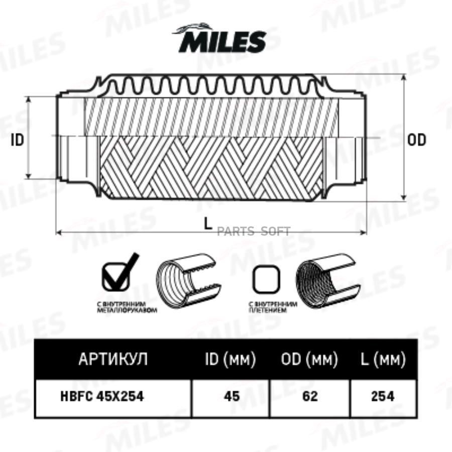 Труба гофрированная (гофра) внутренним металлорукавом 45X254 (BOSAL 265-677) HBFC45X254 
Труба гофрированная (гофра) внутренним металлорукавом 45X254 (BOSAL 265-677) HBFC45X254