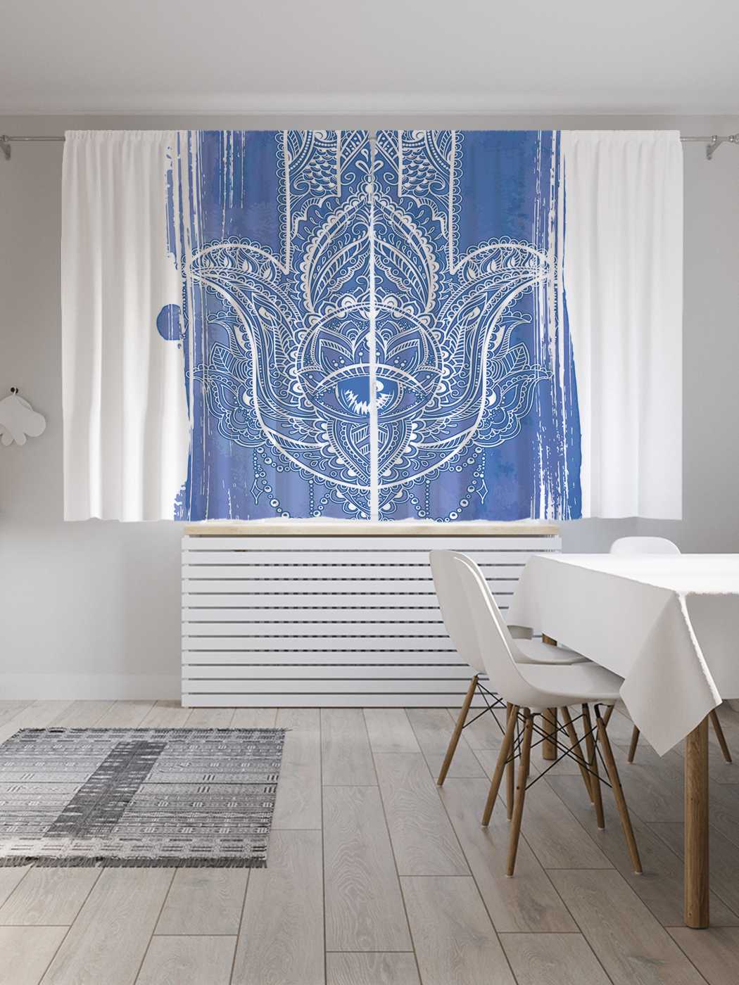 фото Шторы с фотопечатью joyarty "хамса на полотне" из сатена, 290х180 см