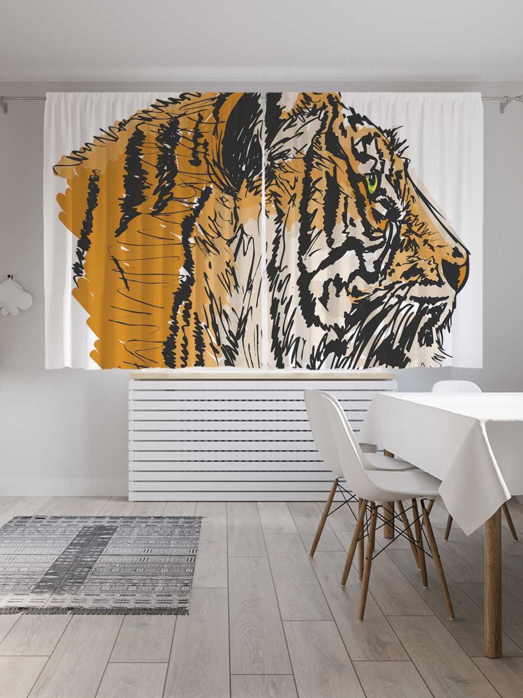 фото Шторы с фотопечатью joyarty "профиль тигра" из сатена, 290х180 см