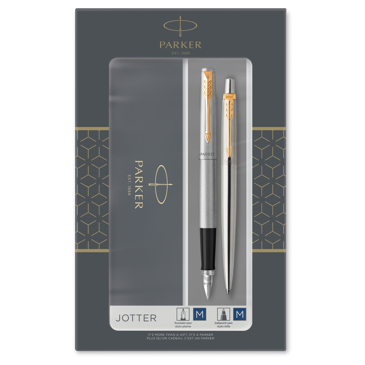 Набор Parker "Jotter Stainless Steel GT": ручка шариковая, 1,0мм и ручка перьевая, 1,0мм
Набор Parker "Jotter Stainless Steel GT": ручка шариковая, 1,0мм и ручка перьевая, 1,0мм