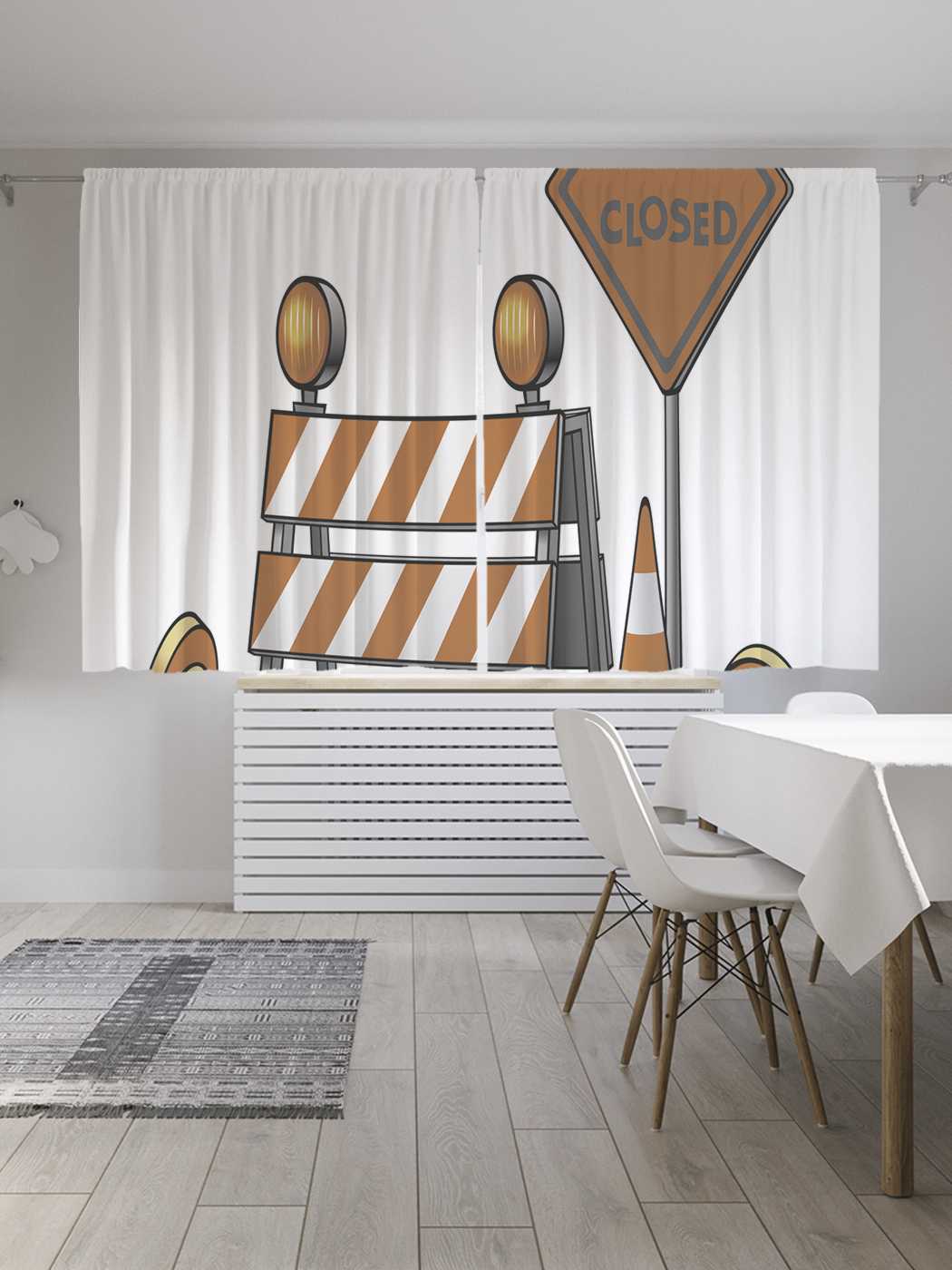 фото Шторы с фотопечатью joyarty "дорога закрыта" из сатена, 290х180 см