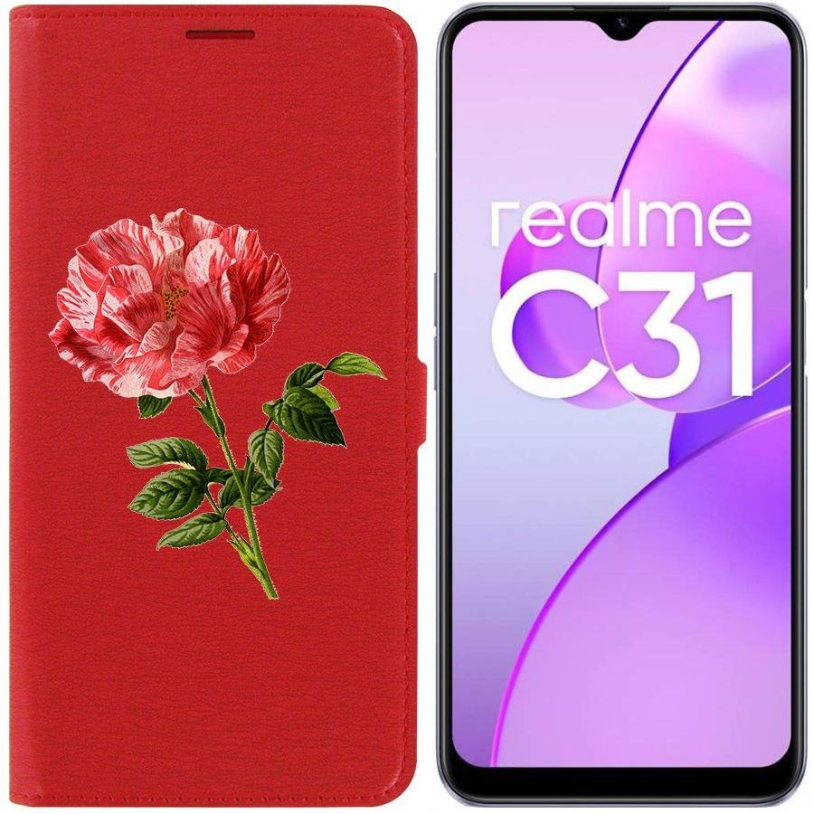 Чехол-книжка Eco Book для Realme C31 Рисованная роза, Красный 
Чехол-книжка Eco Book для Realme C31 Рисованная роза, Красный