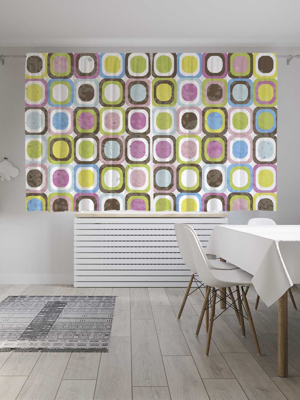 фото Шторы с фотопечатью joyarty "ретро квадраты" из сатена, 290х180 см