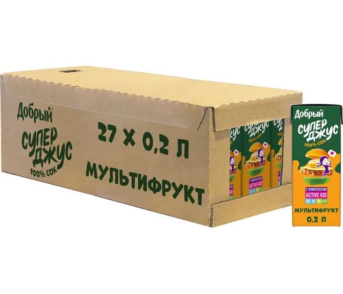 Сок мультифруктовый, обогащенный витаминным комплексом "Active kid", 27 штук по 0,2л
Сок мультифруктовый, обогащенный витаминным комплексом "Active kid", 27 штук по 0,2л