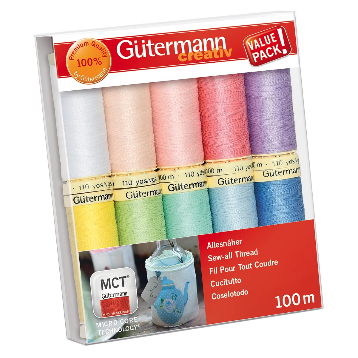Нитки для шитья набор №2 Gutermann Sew-All 100/2 для всех материалов, полиэстер, 100м*10шт, Разноцветный, 7722845
Нитки для шитья набор №2 Gutermann Sew-All 100/2 для всех материалов, полиэстер, 100м*10шт, Разноцветный, 7722845