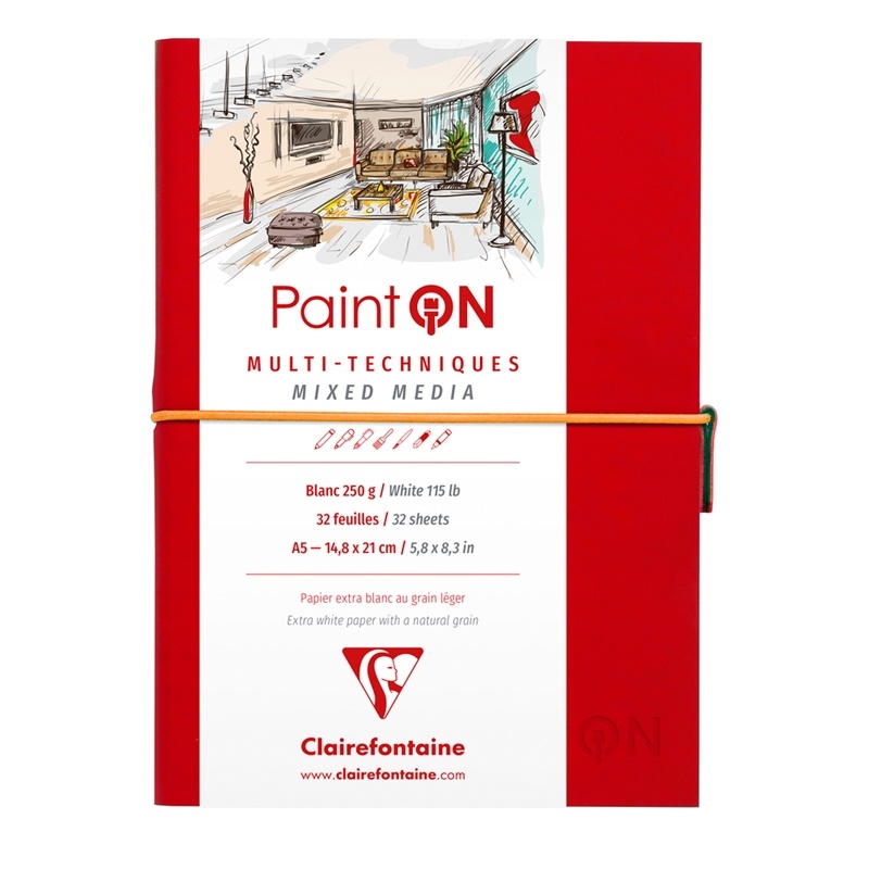 фото Clairefontaine 32 листа, а5, на сшивке "paint'on", 250 г/м2, резинка, кожзам
