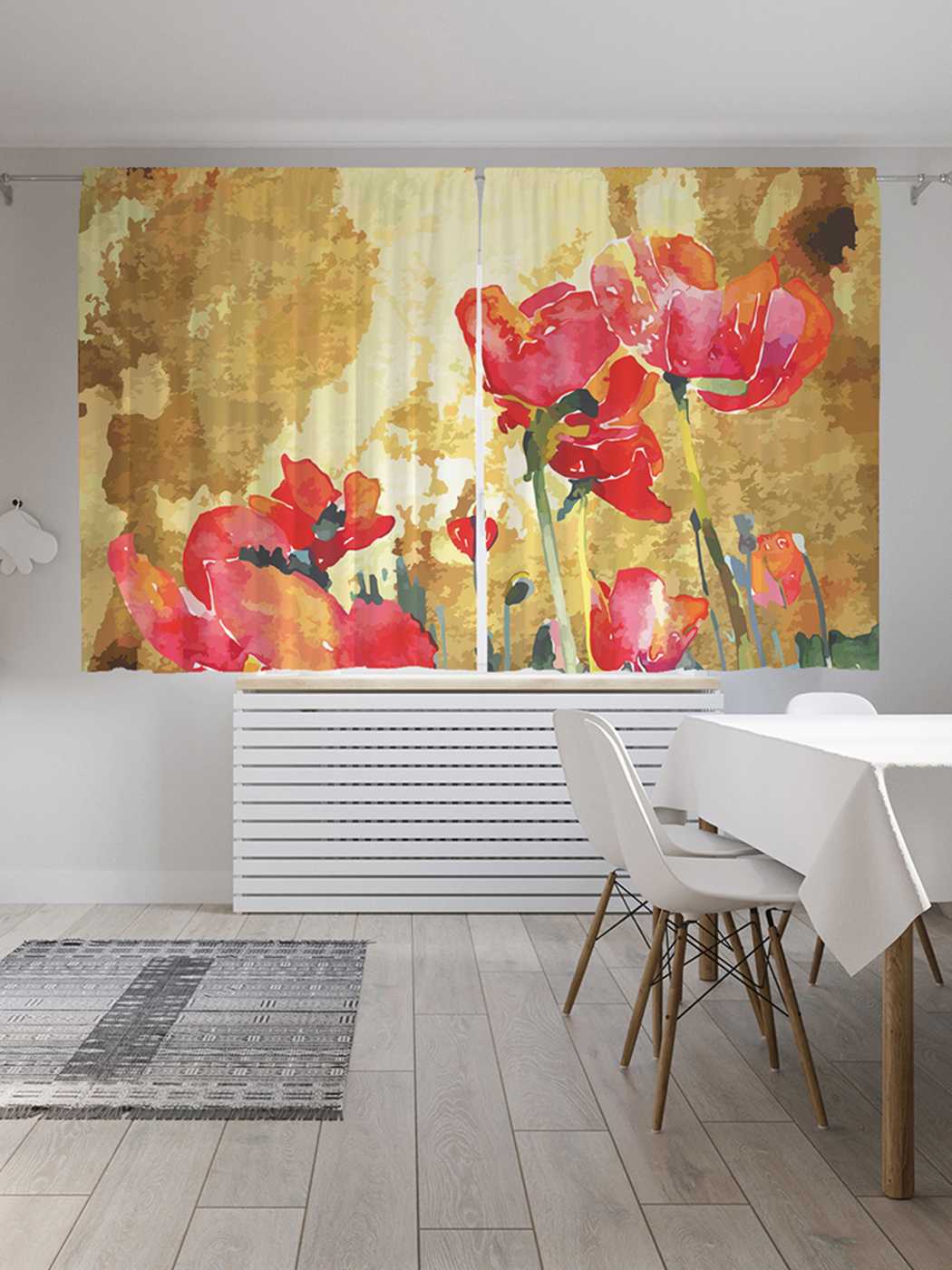 фото Шторы с фотопечатью joyarty "в цветочных далях" из сатена, 290х180 см