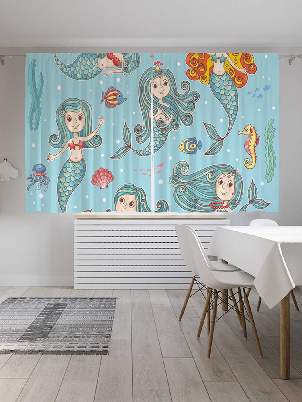 фото Шторы с фотопечатью joyarty "веселье у русалок" из сатена, 290х180 см