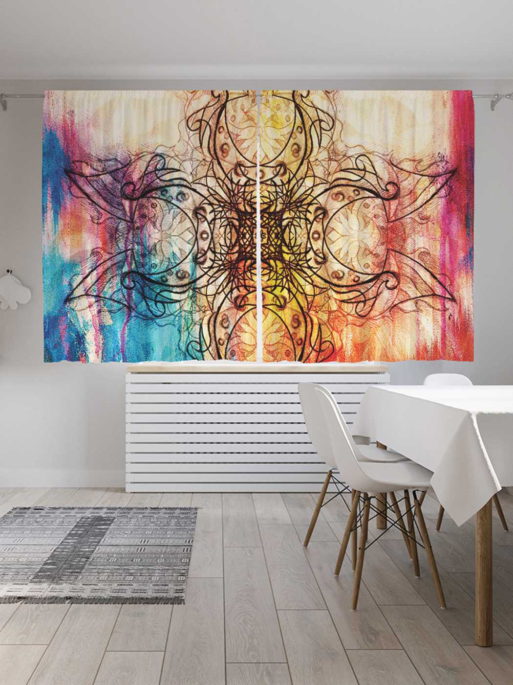 фото Шторы с фотопечатью joyarty "геометрический знак" из сатена, 290х180 см