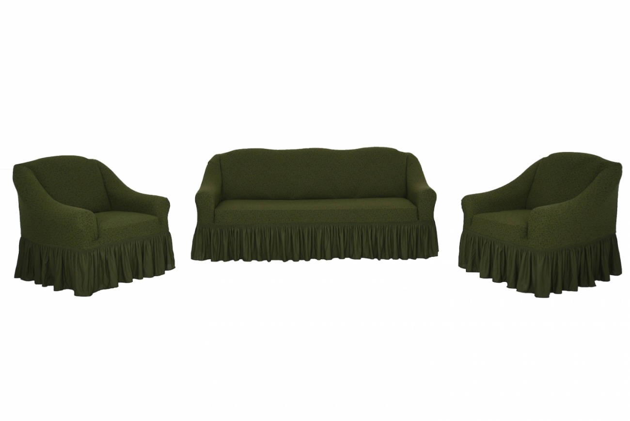 фото Комплект чехлов на диван и кресла "жаккард" venera, зелёный, 3 предмета