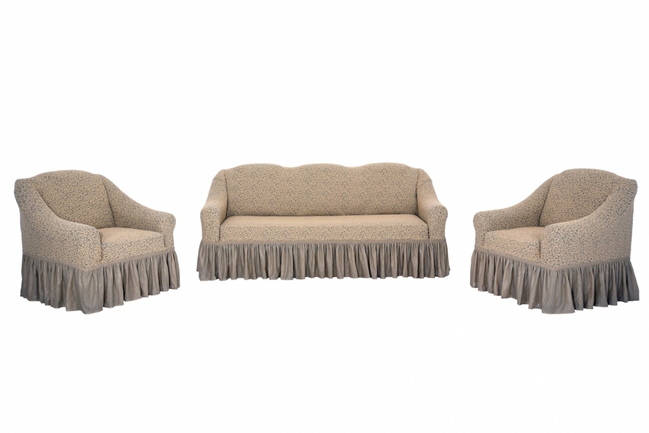 фото Комплект чехлов на диван и кресла "жаккард" venera, тёмно-бежевый, 3 предмета