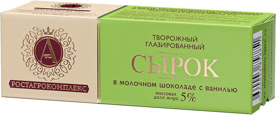 Сырок Ростагрокомплекс творожный глазированный в молочном шоколаде с ванилью 5%, 50 г БЗМЖ
Сырок Ростагрокомплекс творожный глазированный в молочном шоколаде с ванилью 5%, 50 г БЗМЖ