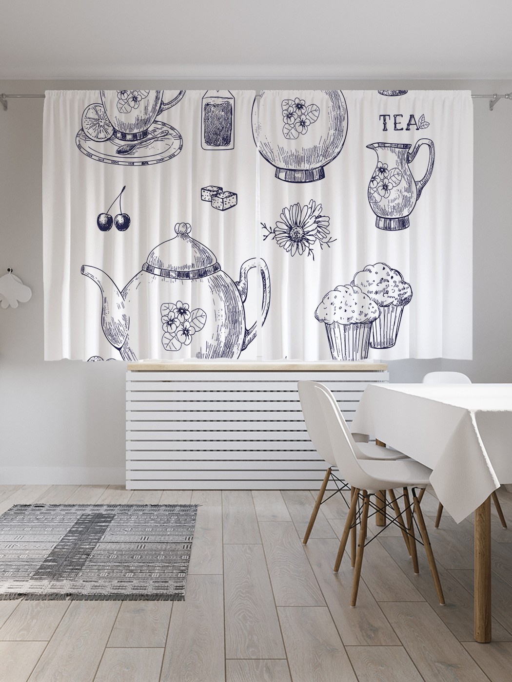 фото Шторы joyarty с фотопечатью "чайные атрибуты" из сатена, 290х180 см