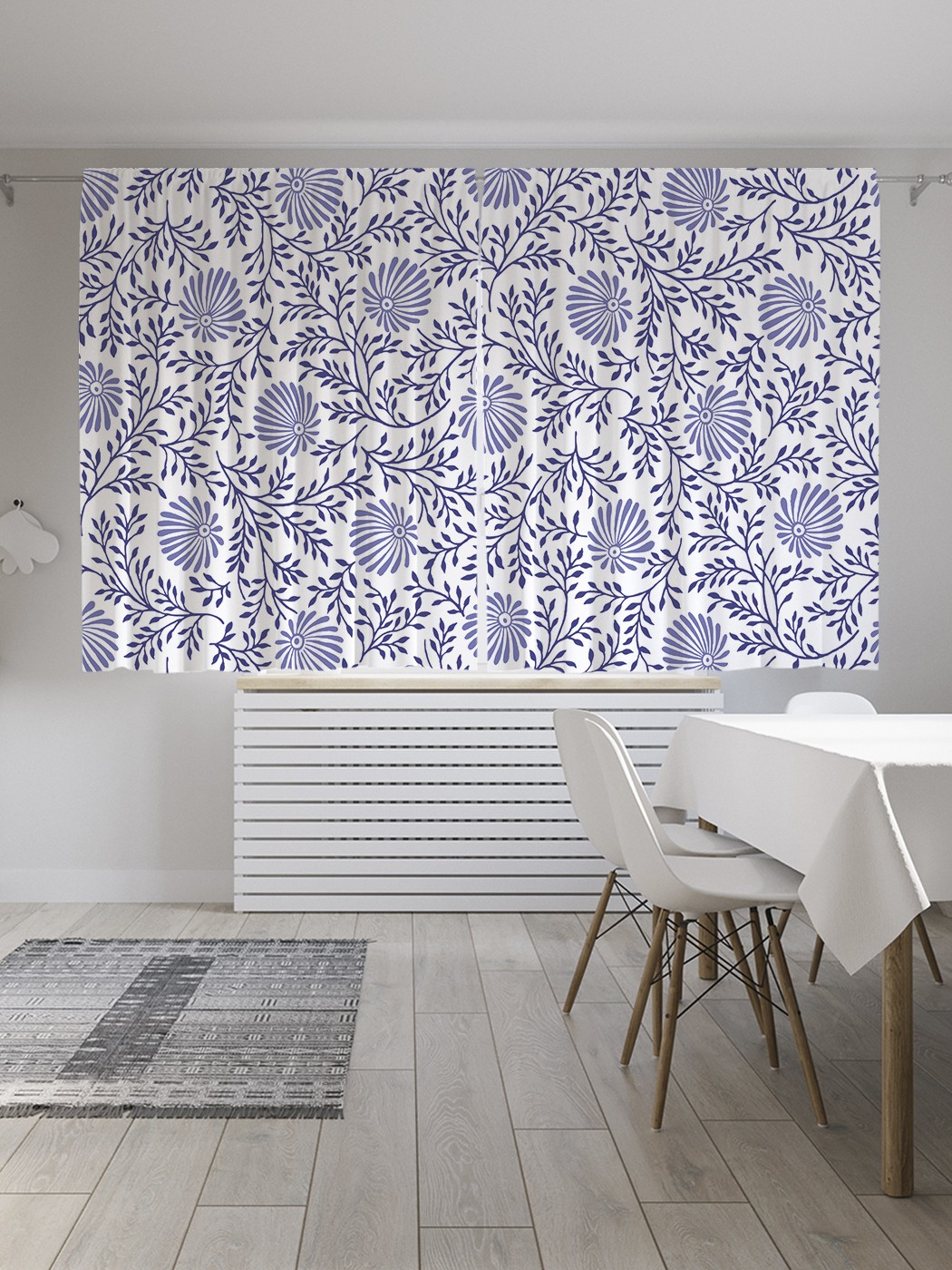 фото Шторы joyarty с фотопечатью "имитация гжели" из сатена, 290х180 см