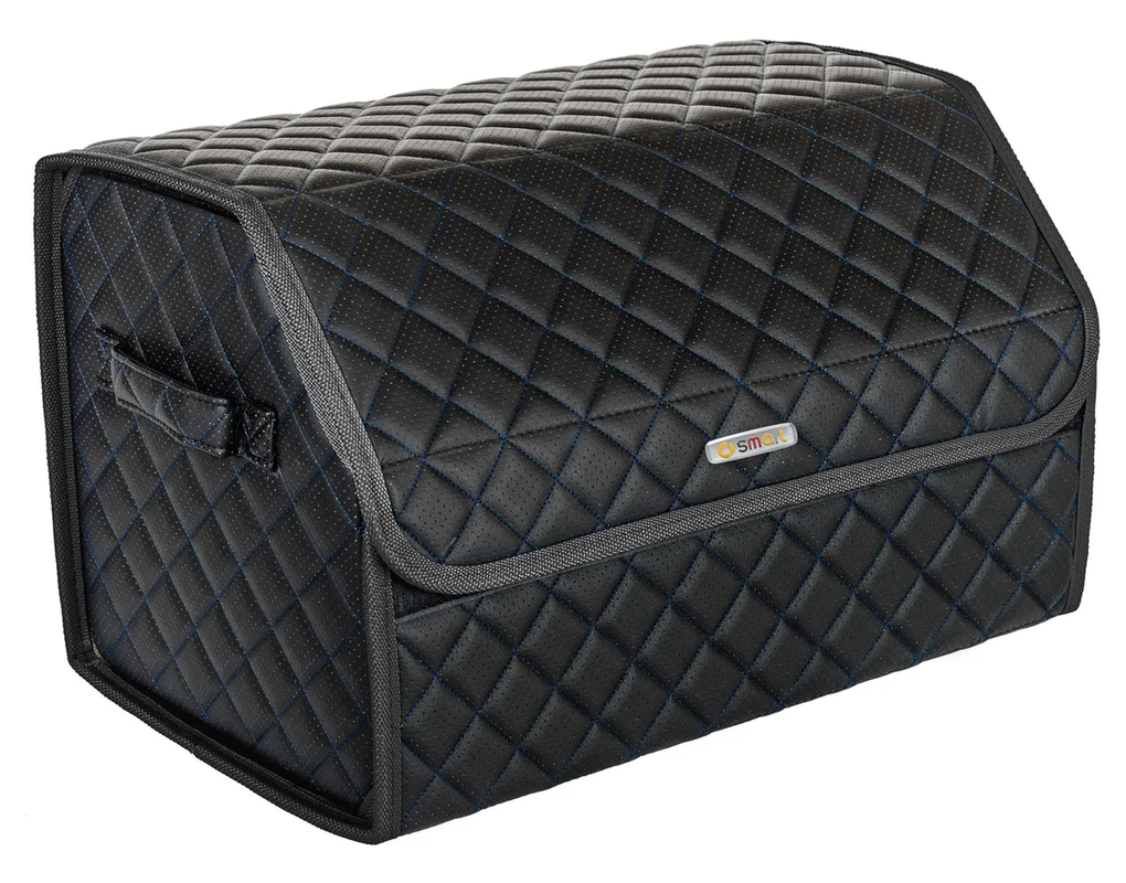 фото Сумка органайзер в багажник черная с синей нитью vicecar c лого smart (темно-серый кант)