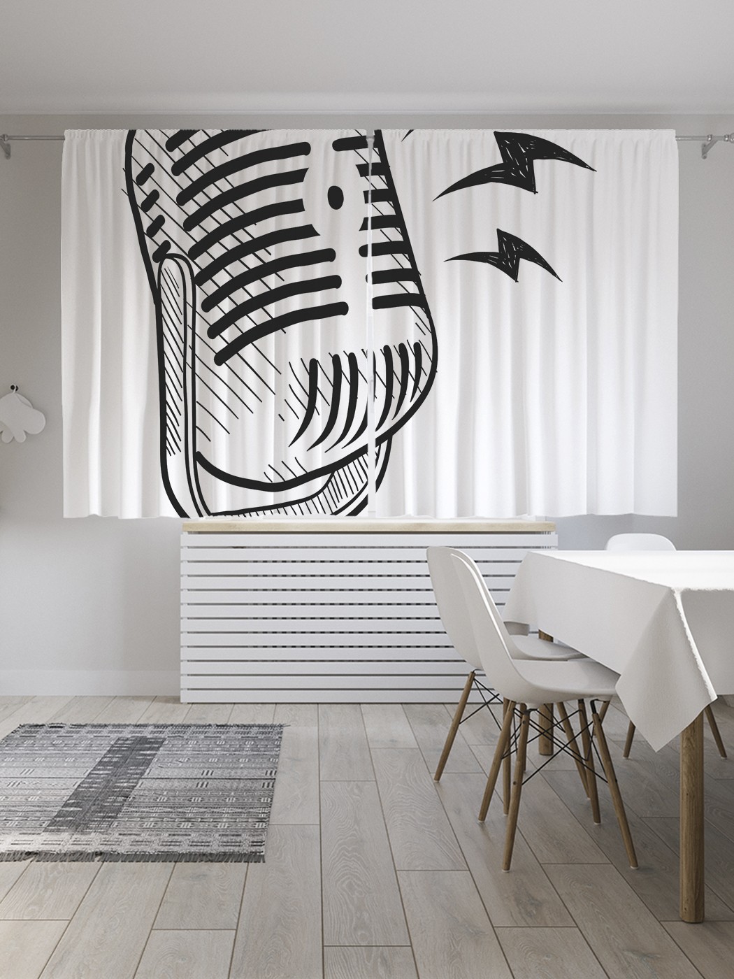 фото Шторы joyarty с фотопечатью "ретро микрофон" из сатена, 290х180 см