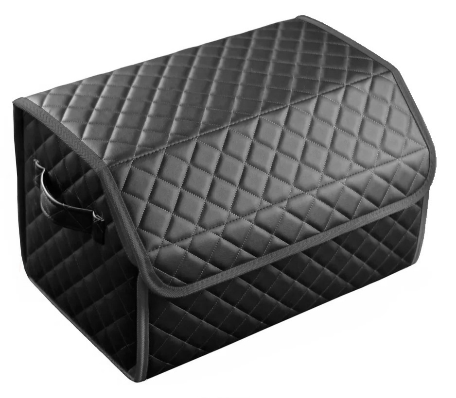 фото Сумка органайзер в багажник черная с серой нитью vicecar (темно-серый кант) с лого smart