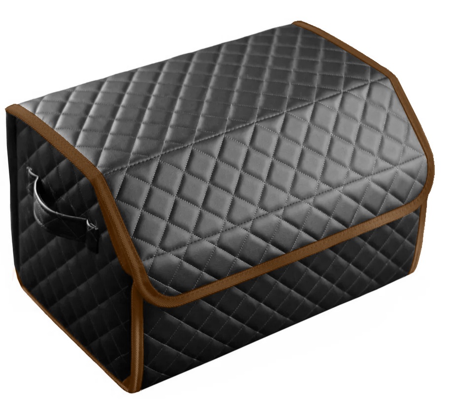 фото Сумка органайзер в багажник черная с серой нитью vicecar (коричневый кант) с лого smart