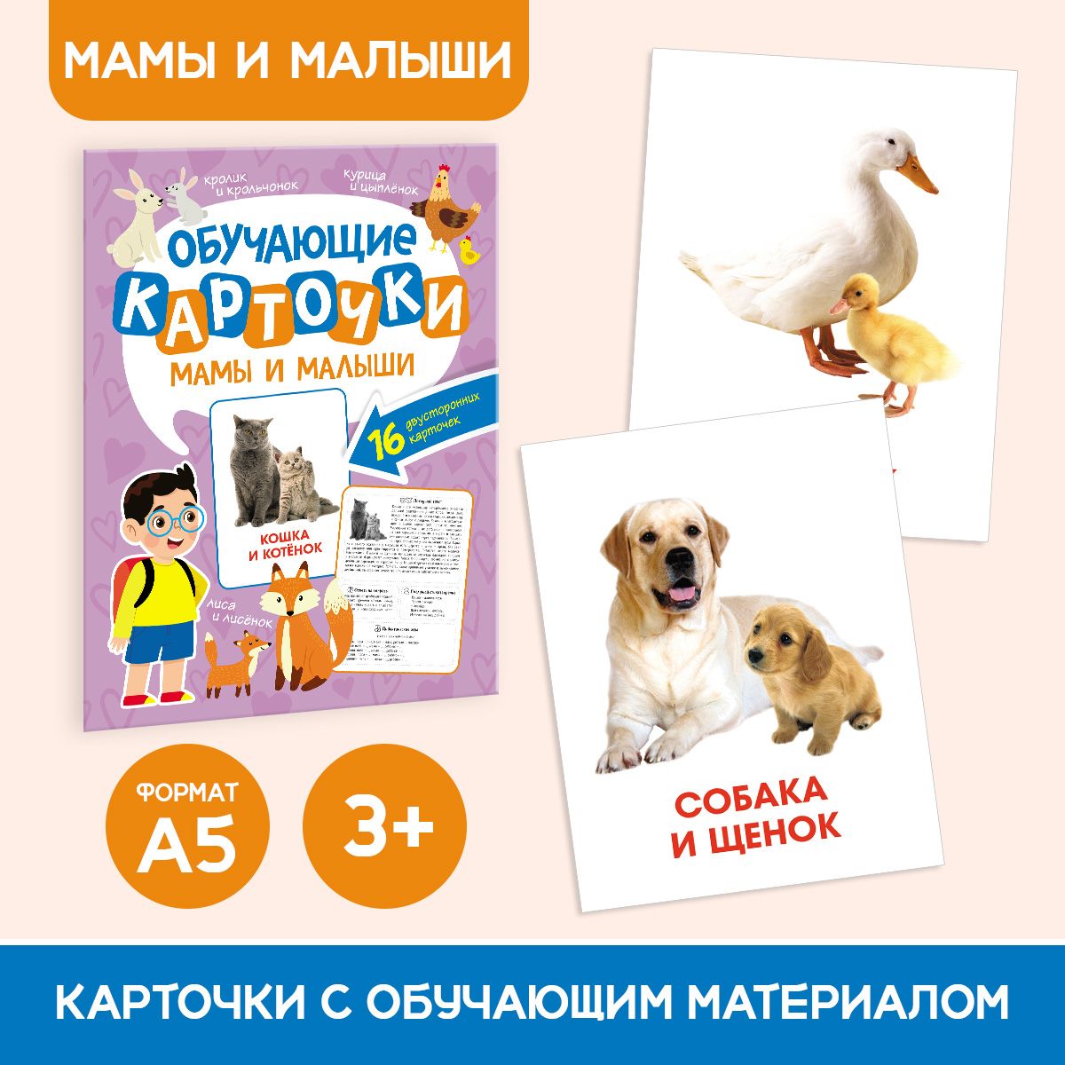 Обучающие карточки Мамы и малыши, 17х22 см, 16 двусторонних карточек, Обучающие карточки
Обучающие карточки Мамы и малыши, 17х22 см, 16 двусторонних карточек, Обучающие карточки