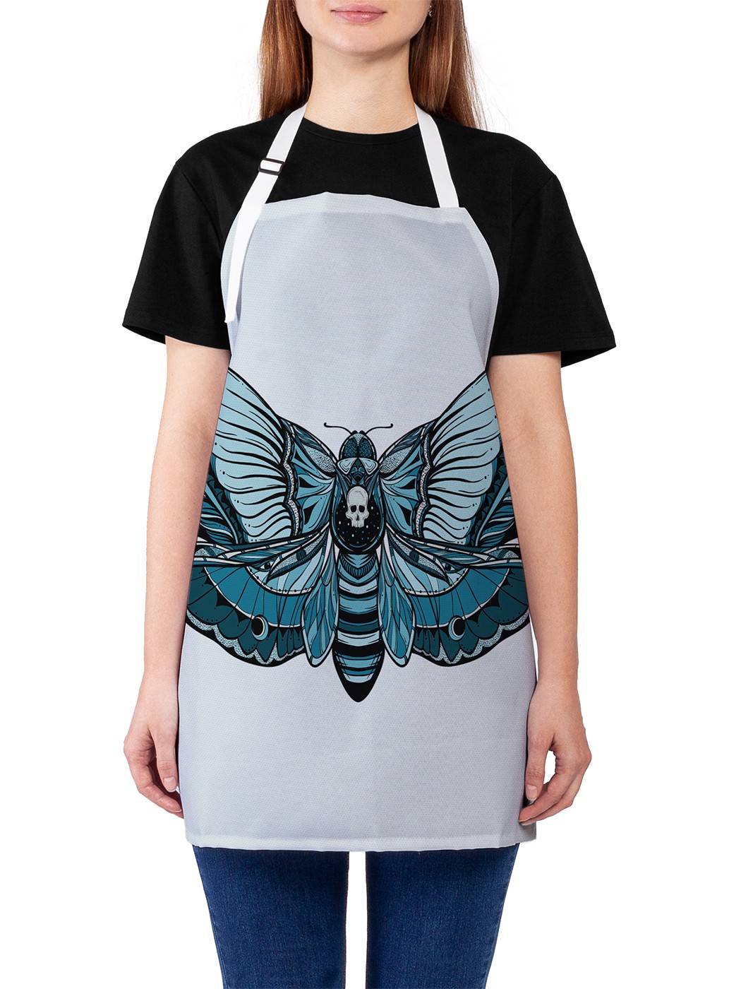 Фартук женский JoyArty для готовки "Череп на мотыльке", универсальный размер, Белый 
Фартук женский JoyArty для готовки "Череп на мотыльке", универсальный размер, Белый