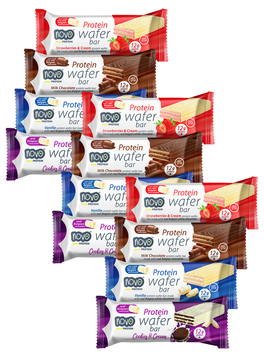 Протеновые вафли, Novo, Protein Wafer Bar, Ассорти 12шт, Protein Wafer Bar 
Протеновые вафли, Novo, Protein Wafer Bar, Ассорти 12шт, Protein Wafer Bar