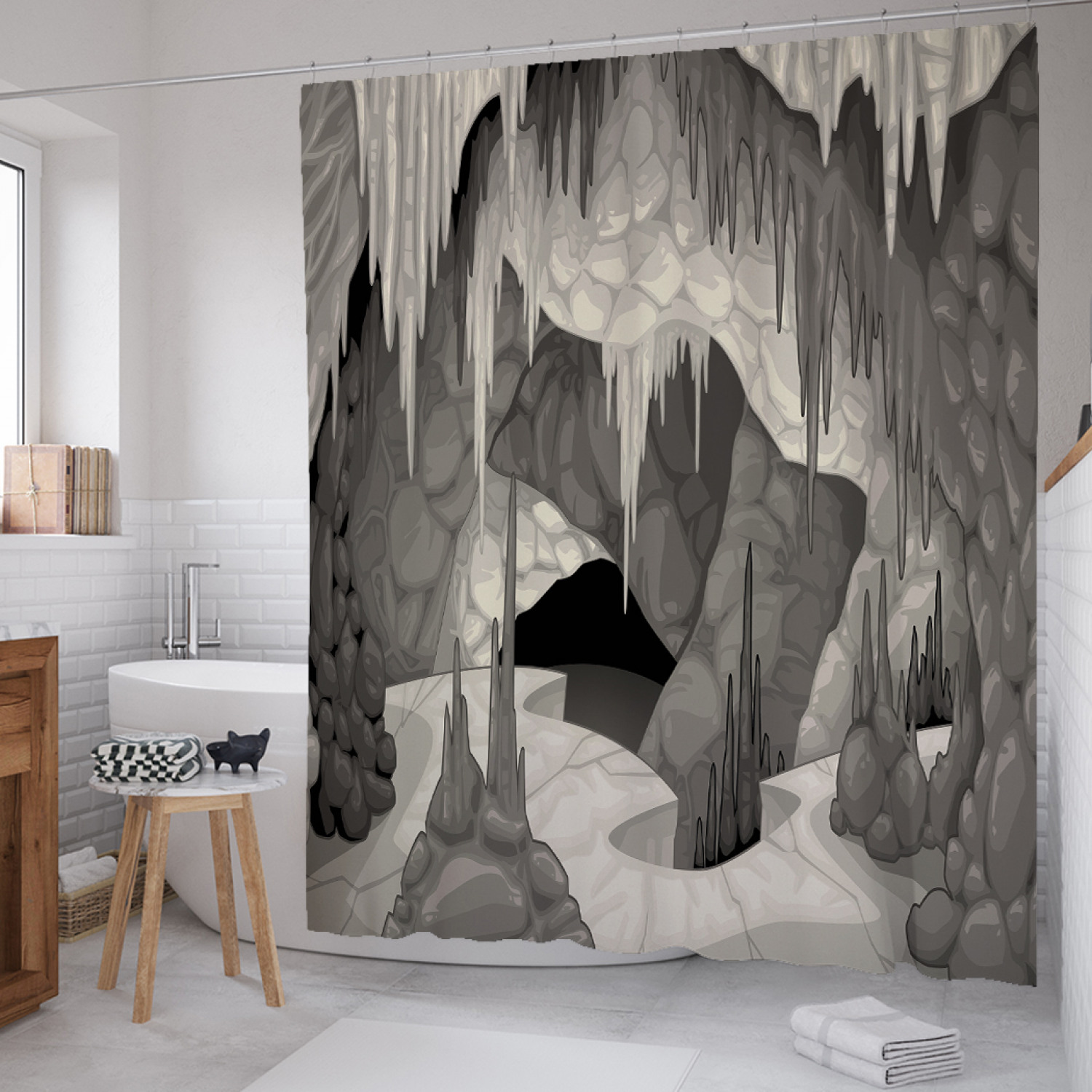 Штора для ванной JoyArty "Сталактиты в пещере" из сатена, 180х200 см с крючками, Серый, Сталактиты в пещере 
Штора для ванной JoyArty "Сталактиты в пещере" из сатена, 180х200 см с крючками, Серый, Сталактиты в пещере