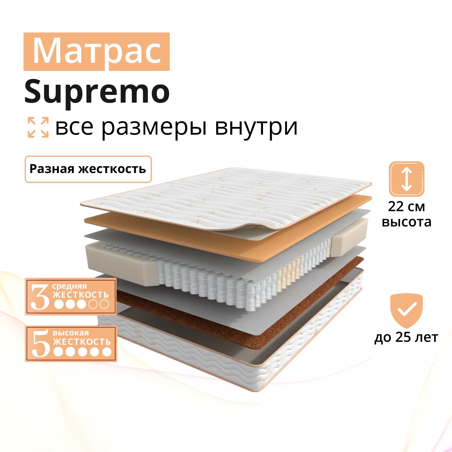 Матрас Мир Матрасов Supremo анатомический независимые пружины 120х190 см, Белый, ask-supremo
Матрас Мир Матрасов Supremo анатомический независимые пружины 120х190 см, Белый, ask-supremo