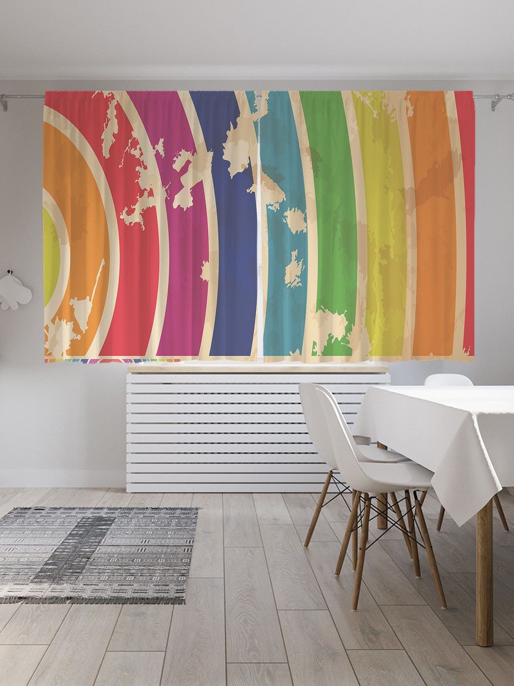 фото Шторы joyarty с фотопечатью "радужные круги" из сатена, 290х180 см