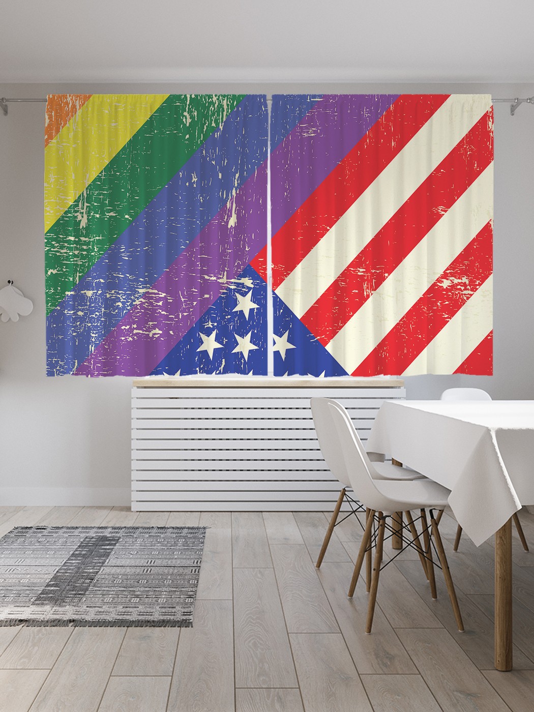 фото Шторы joyarty с фотопечатью "цветной флаг" из сатена, 290х180 см