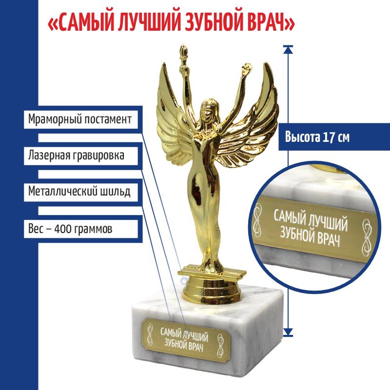 Статуэтка Ника Самый лучший зубной врач 17 см, Золотистый, d108204-172-sl-zubnoy-vrach
Статуэтка Ника Самый лучший зубной врач 17 см, Золотистый, d108204-172-sl-zubnoy-vrach