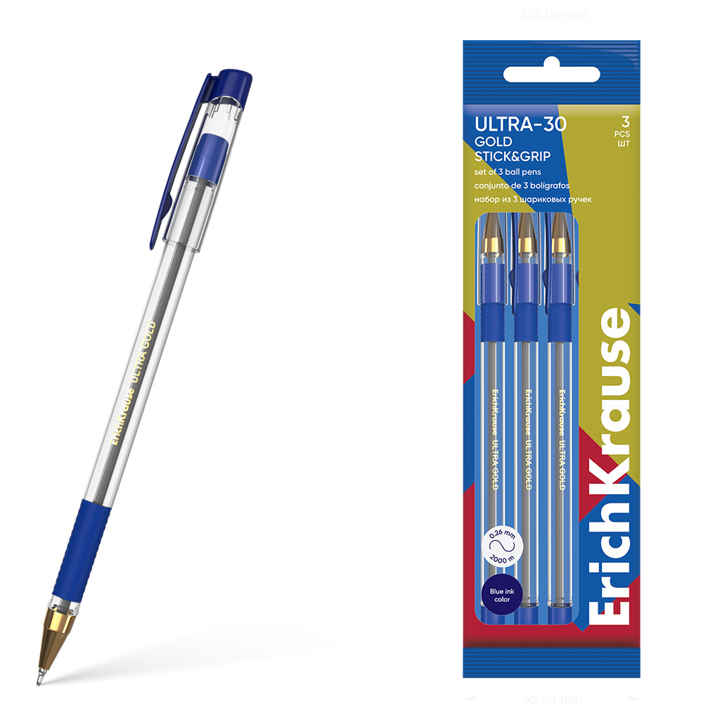 Набор из 3 ручек шариковых ErichKrause ULTRA-30 Gold Stick&Grip 61110 цвет чернил синий
Набор из 3 ручек шариковых ErichKrause ULTRA-30 Gold Stick&Grip 61110 цвет чернил синий