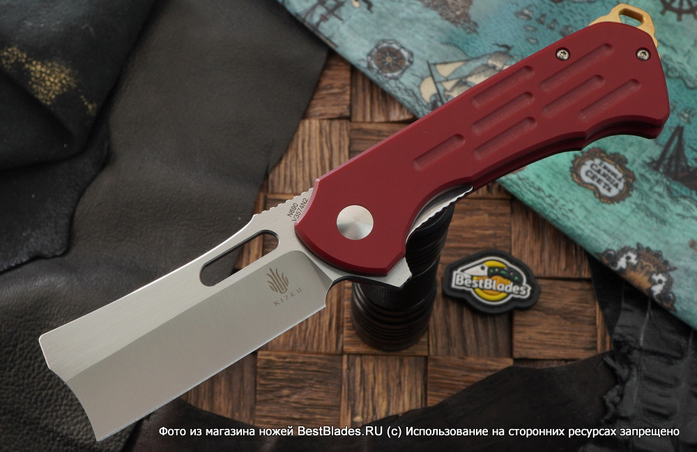 фото Складной нож kizer knives quatch, сталь n690, красная микарта