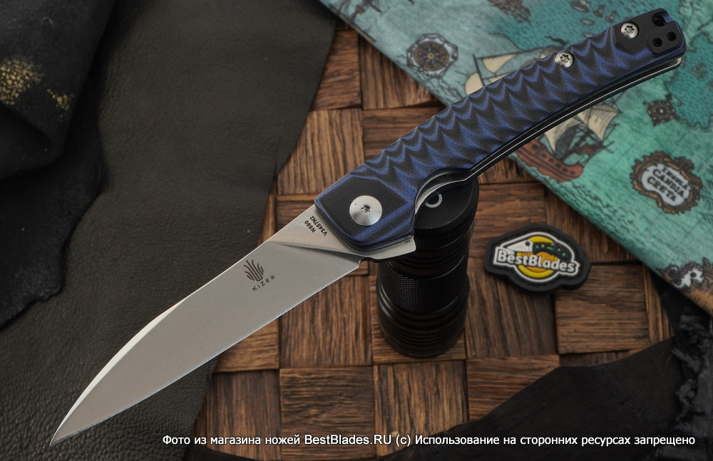 фото Складной нож kizer knives splinter сталь n690, черно-синяя g-10