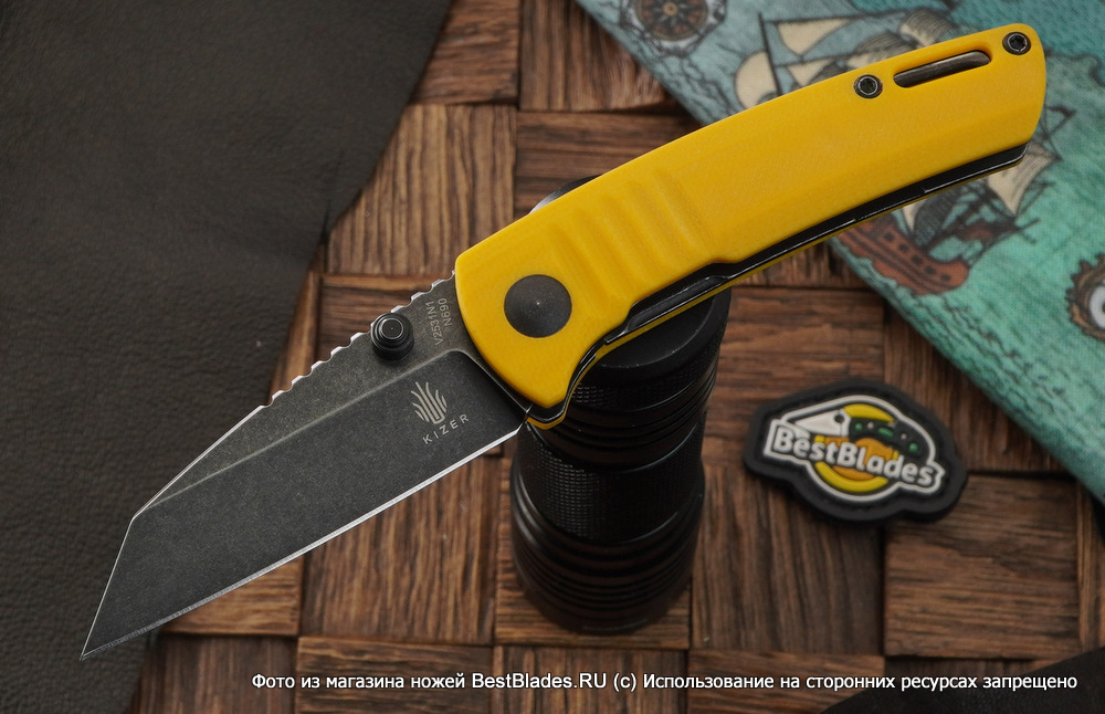 фото Складной нож kizer knives shard сталь n690, желтая g-10