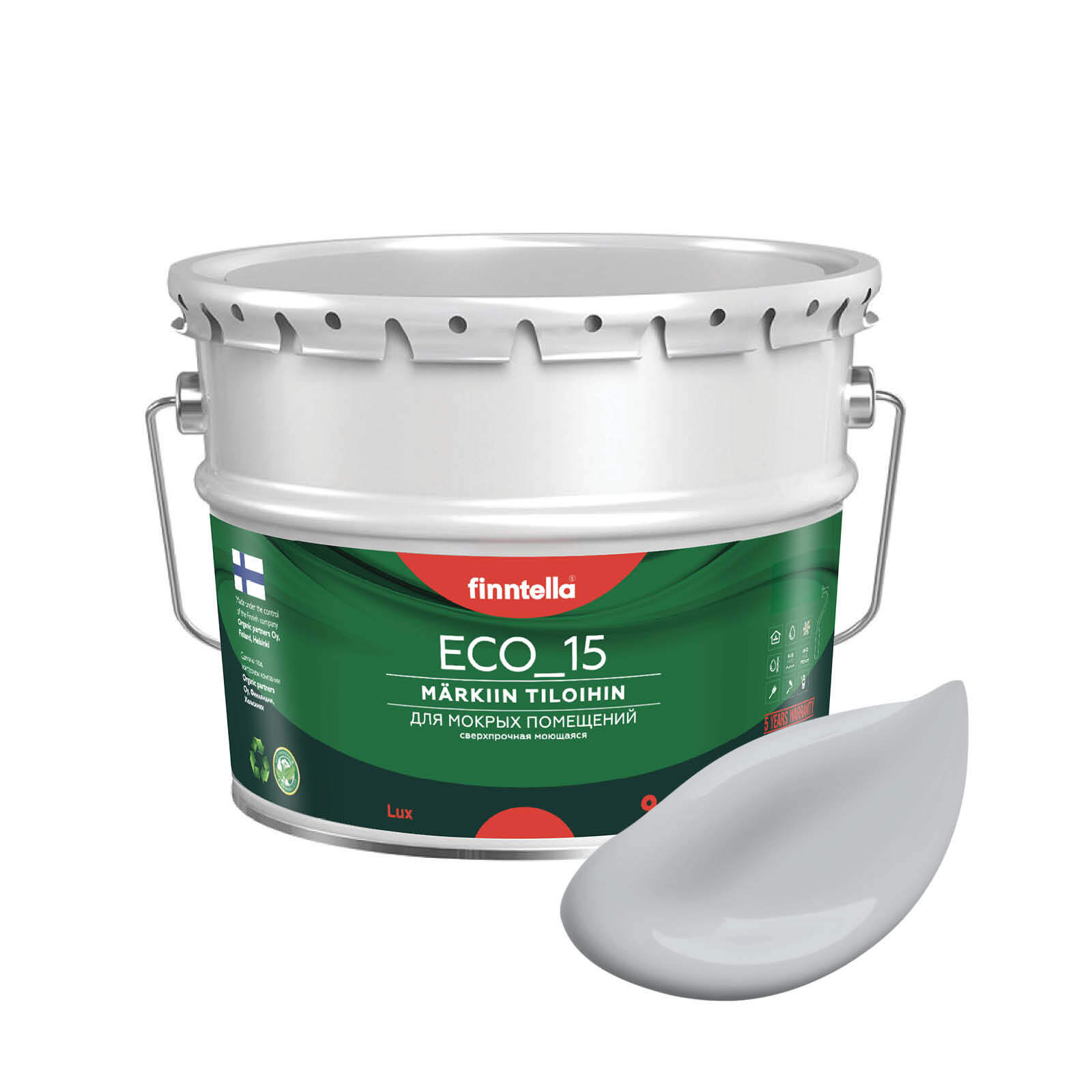 Специализированная краска для кухонь и ванных комнат FINNTELLA ECO_15 с полиуретаном, моющ, Серый, интерьерная ECO_15 гладкая для ванных комнат и кухни 
Специализированная краска для кухонь и ванных комнат FINNTELLA ECO_15 с полиуретаном, моющ, Серый, интерьерная ECO_15 гладкая для ванных комнат и кухни