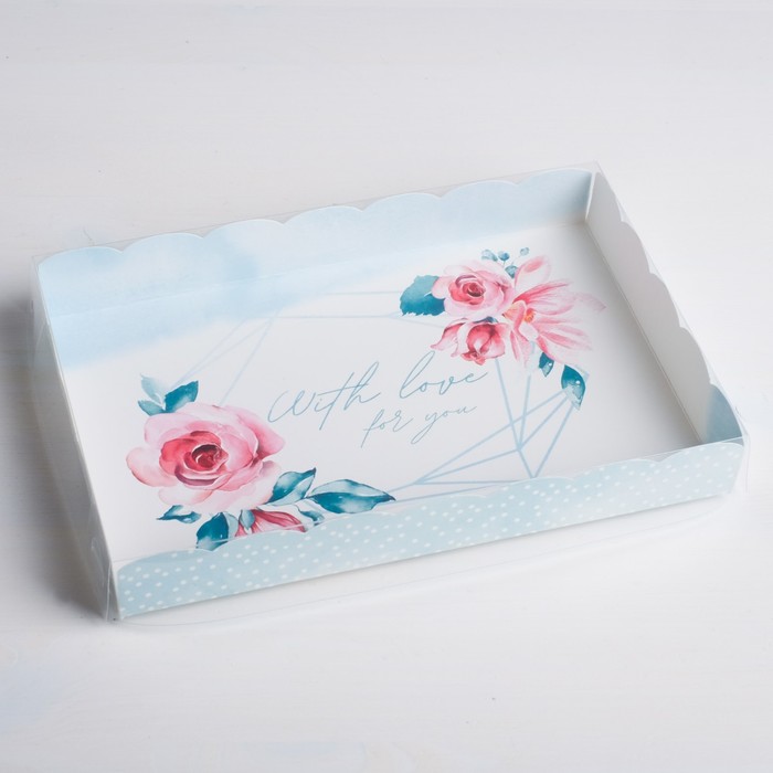Коробка для кондитерских изделий с PVC-крышкой «With love for you», 22 × 15 × 3 см, Коллекция упаковки "Нежные цветы"
Коробка для кондитерских изделий с PVC-крышкой «With love for you», 22 × 15 × 3 см, Коллекция упаковки "Нежные цветы"