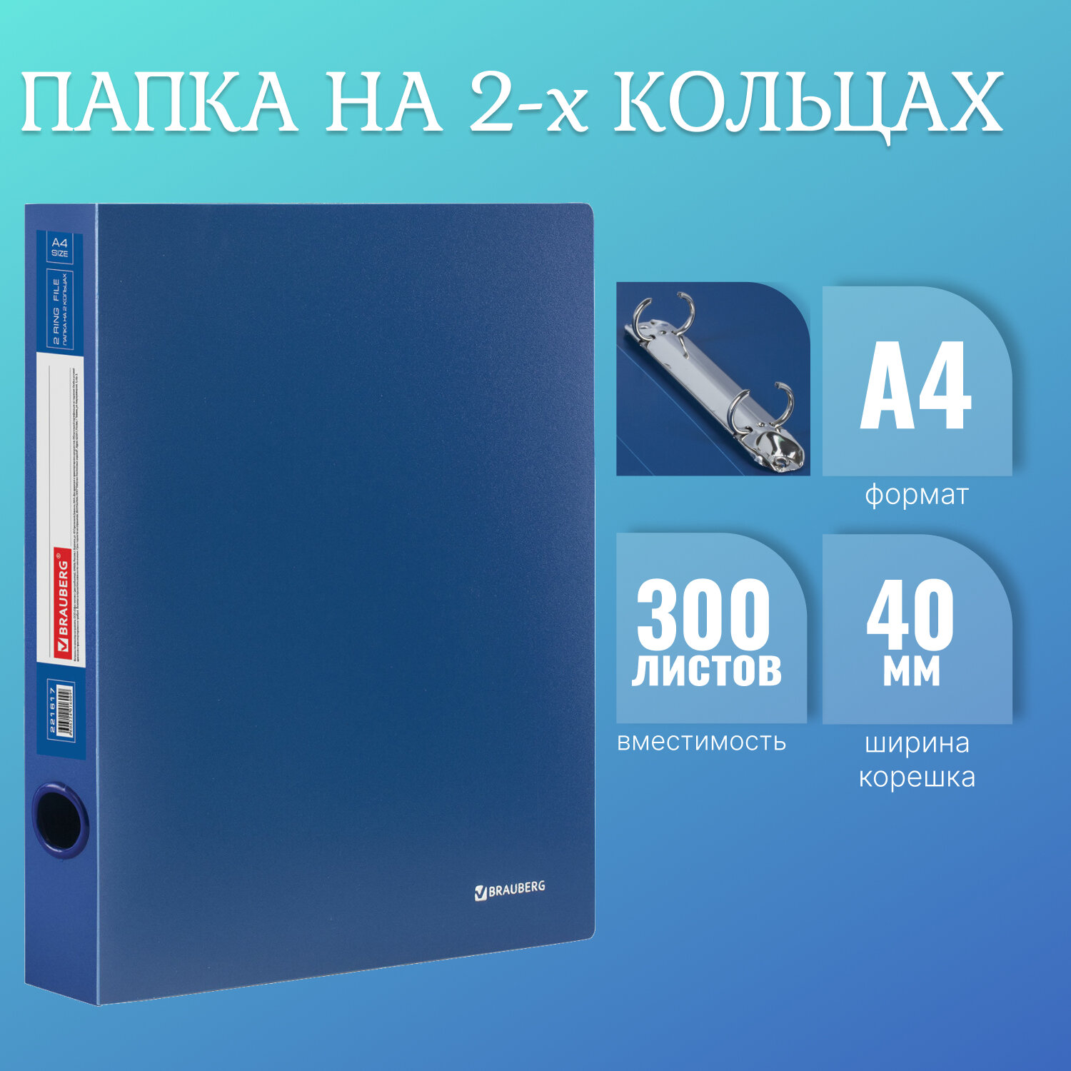 Папка на 2 кольцах Brauberg Стандарт, 40 мм, синяя, до 300 листов, 0,9 мм, 221617, 10 шт, Синий
Папка на 2 кольцах Brauberg Стандарт, 40 мм, синяя, до 300 листов, 0,9 мм, 221617, 10 шт, Синий