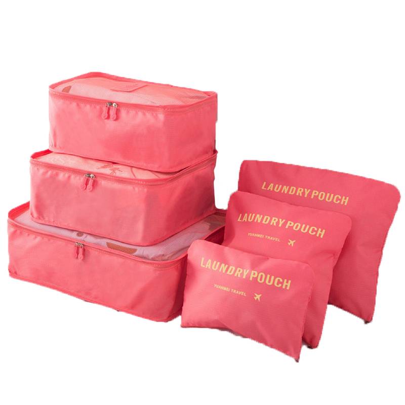 фото Набор для путешествий и хранения laundry pouch из 6 сумок органайзеров розовый baziator