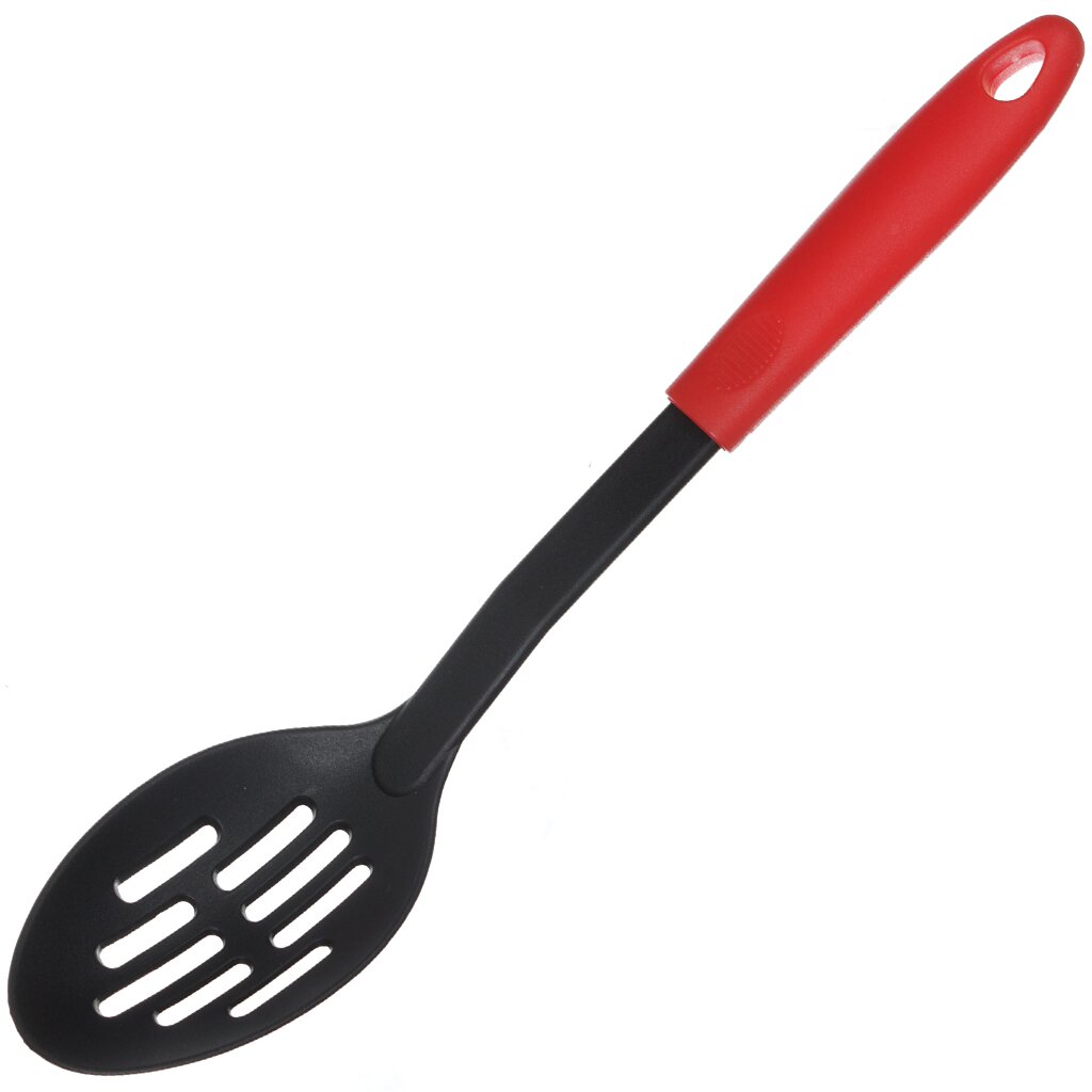 фото Ложка поварская нейлон, с прорезями, навеска, красная, daniks, эконом, h1022-02r