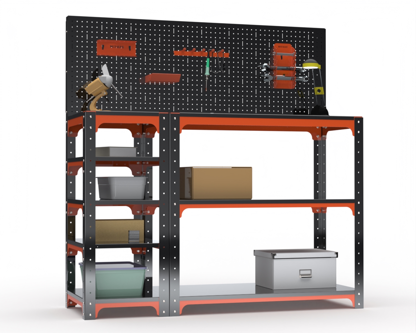 Стол-верстак Metalex серия KIT 950х1400х500 с бок. полками, перфопанелью, оранжево-черный
Стол-верстак Metalex серия KIT 950х1400х500 с бок. полками, перфопанелью, оранжево-черный